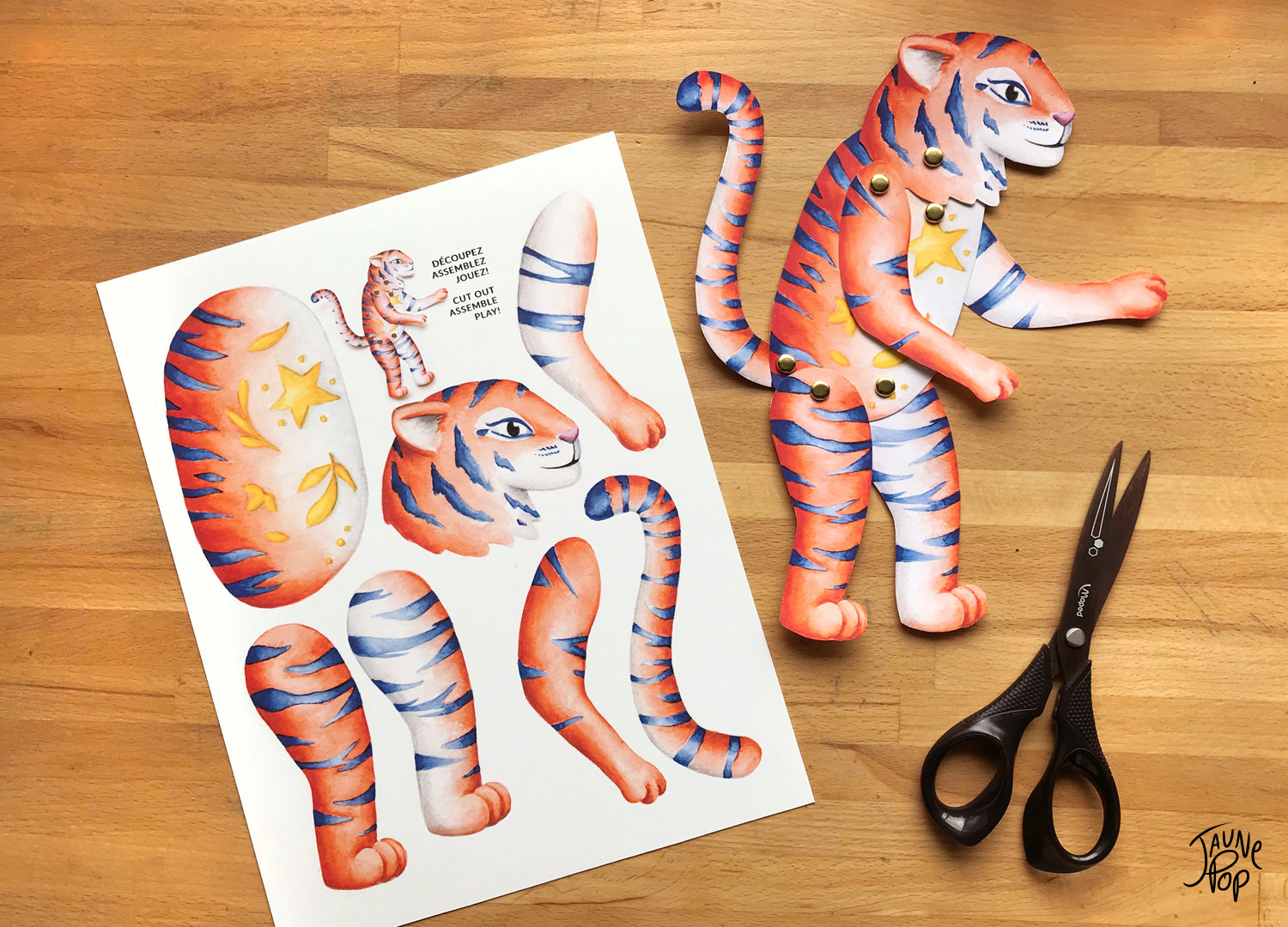 Marionnette de tigre en papier à fabriquer soi-même