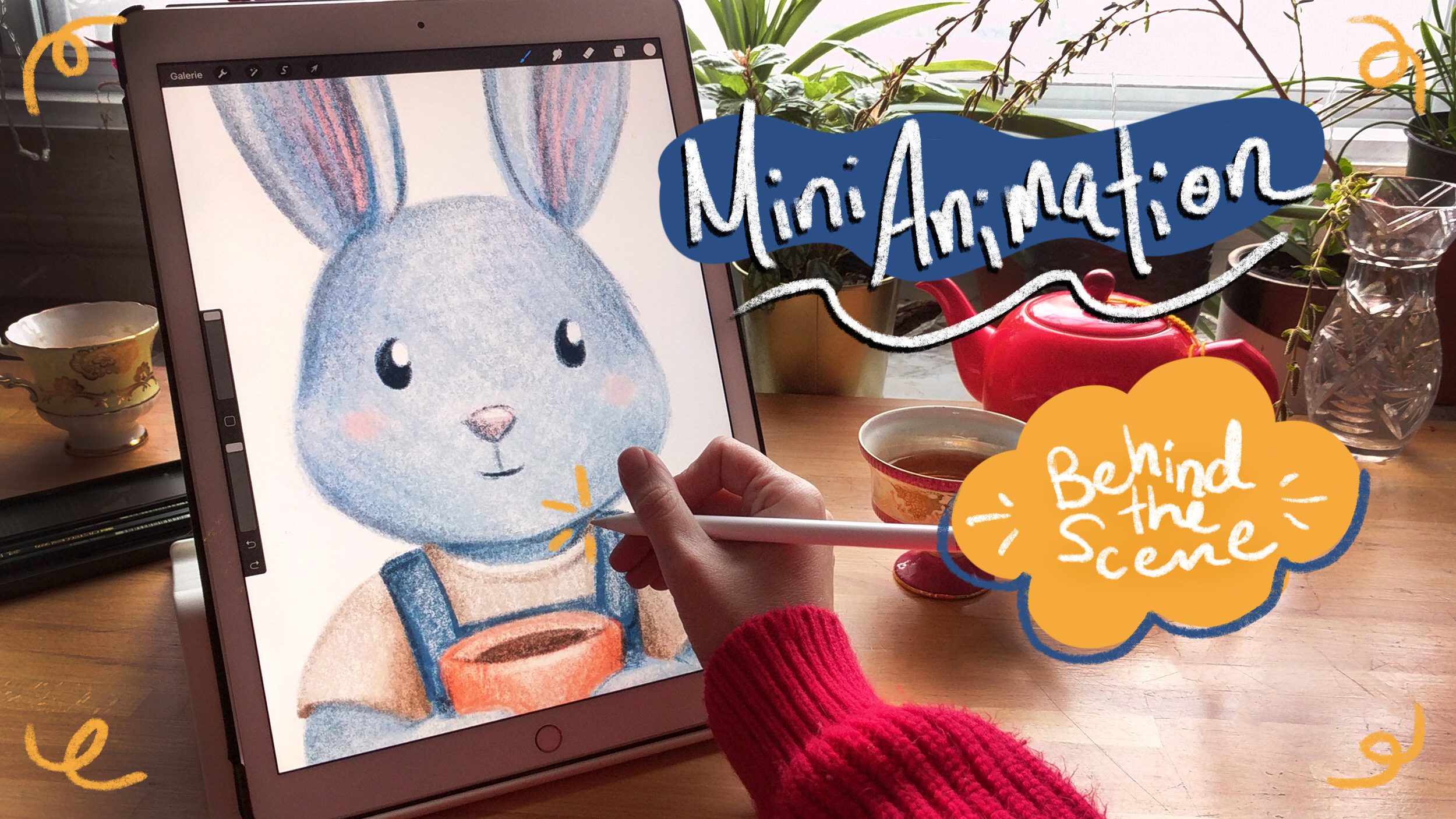 lapin bleu dessin sur ipad