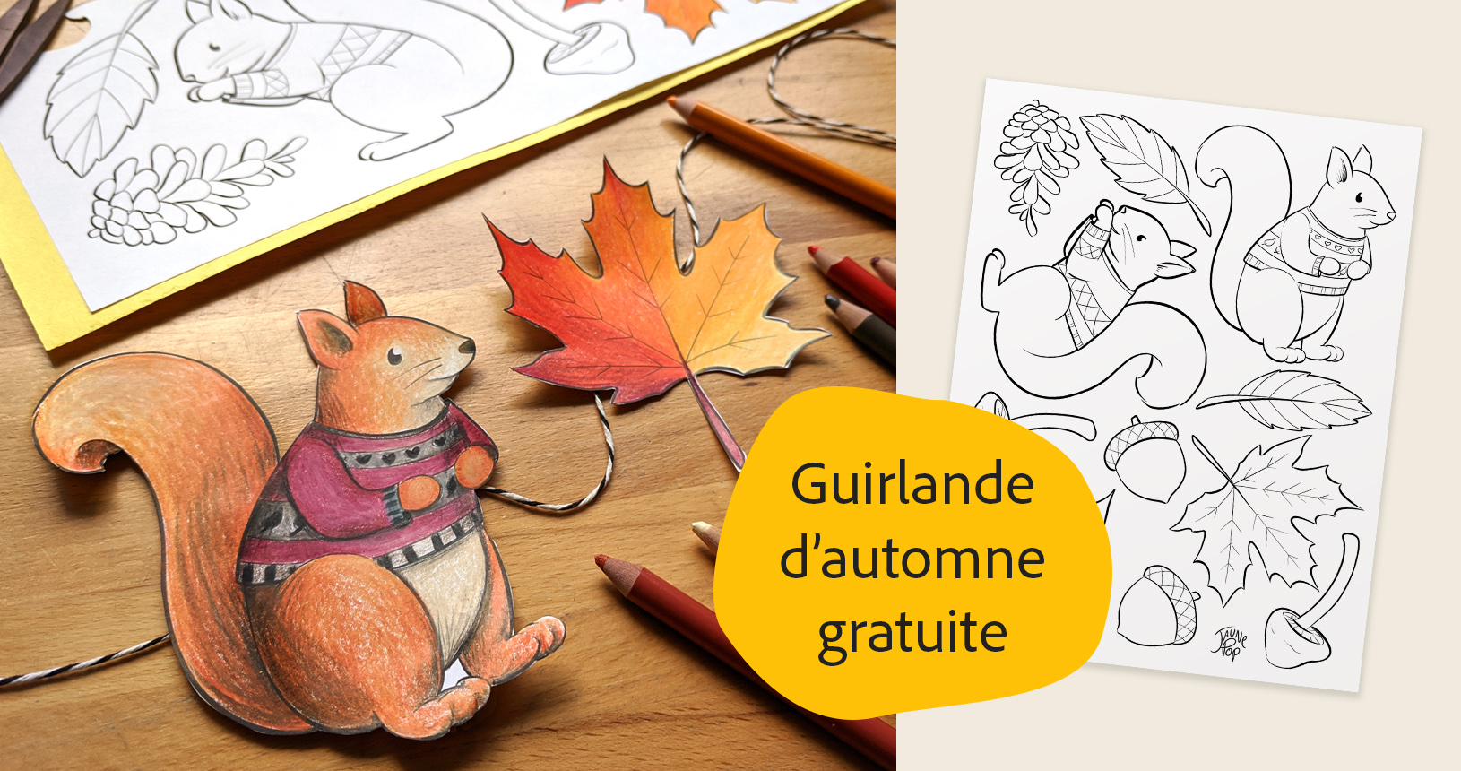 Guirlande à bricoler et colorier gratuite Jaune Pop